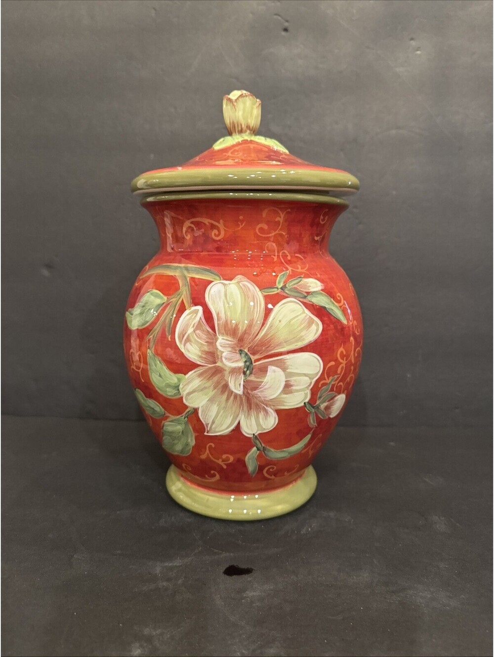 Certified International Ceramic Canister Scarlet Magnolia Patricia Brubaker 13”
